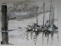 Schepen West-Terschelling II (Zw.wit krijt en verf)