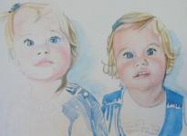 Kinderportret/aquarel 'De tweelingen'